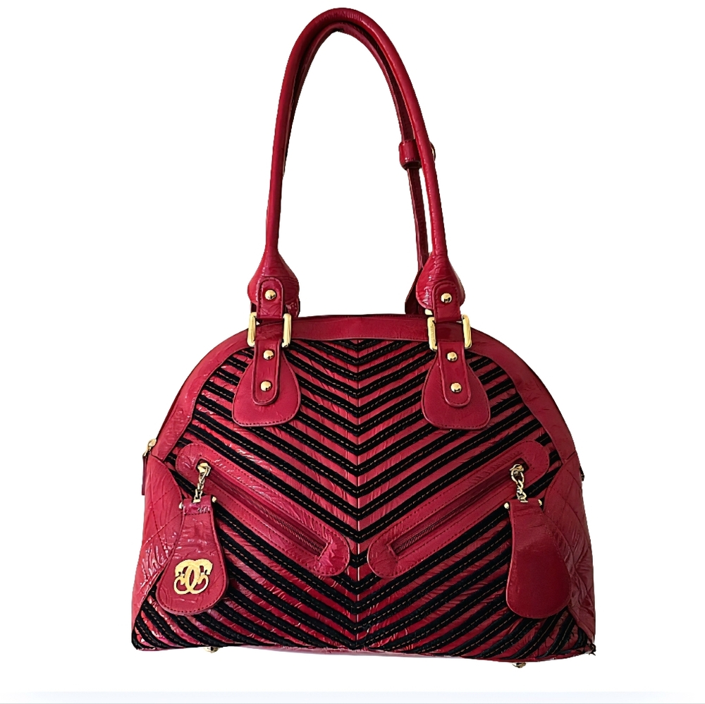 Sharif Original 1827 Designer Purse Red/Black Leather Shoulder Bag *Bonus Tote
